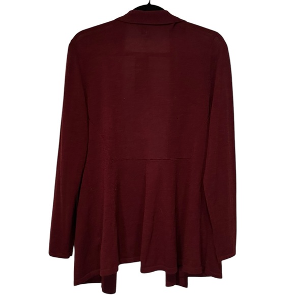 EILEEN FISHER wine/burgundy 100%washable wool crepe jersey shaped cardigan M-NWT - Picture 5 of 13